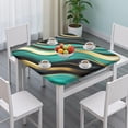 thumbnail image 3 of Teal Gold Marble Pattern Square Fitted Tablecloth with Elastic Edge,Square Table Cover,Washable Elastic Table Cover for Home Kitchen Party Decor 34"x34", 3 of 6