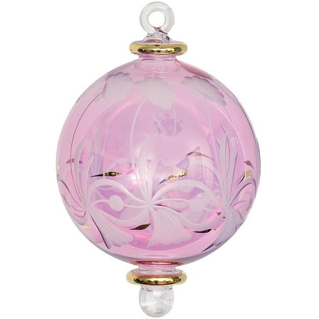 Pink Clear Etched Ball Egyptian Glass Christmas Ornament Made in Egypt