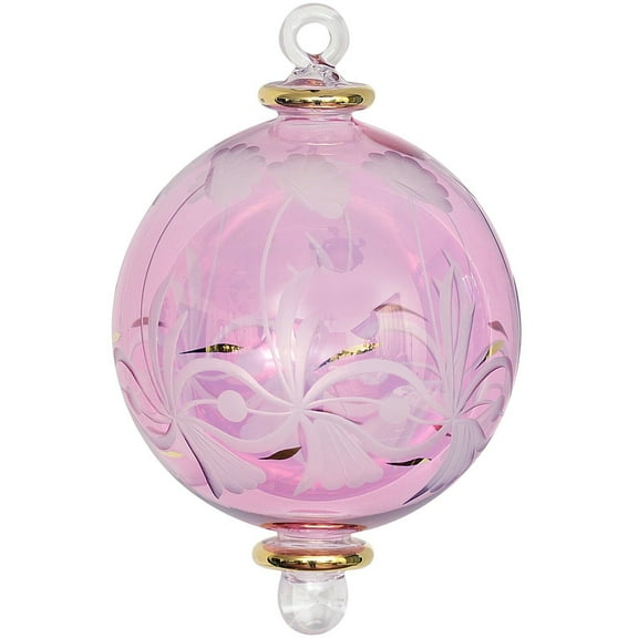 Pink Clear Etched Ball Egyptian Glass Christmas Ornament Made in Egypt