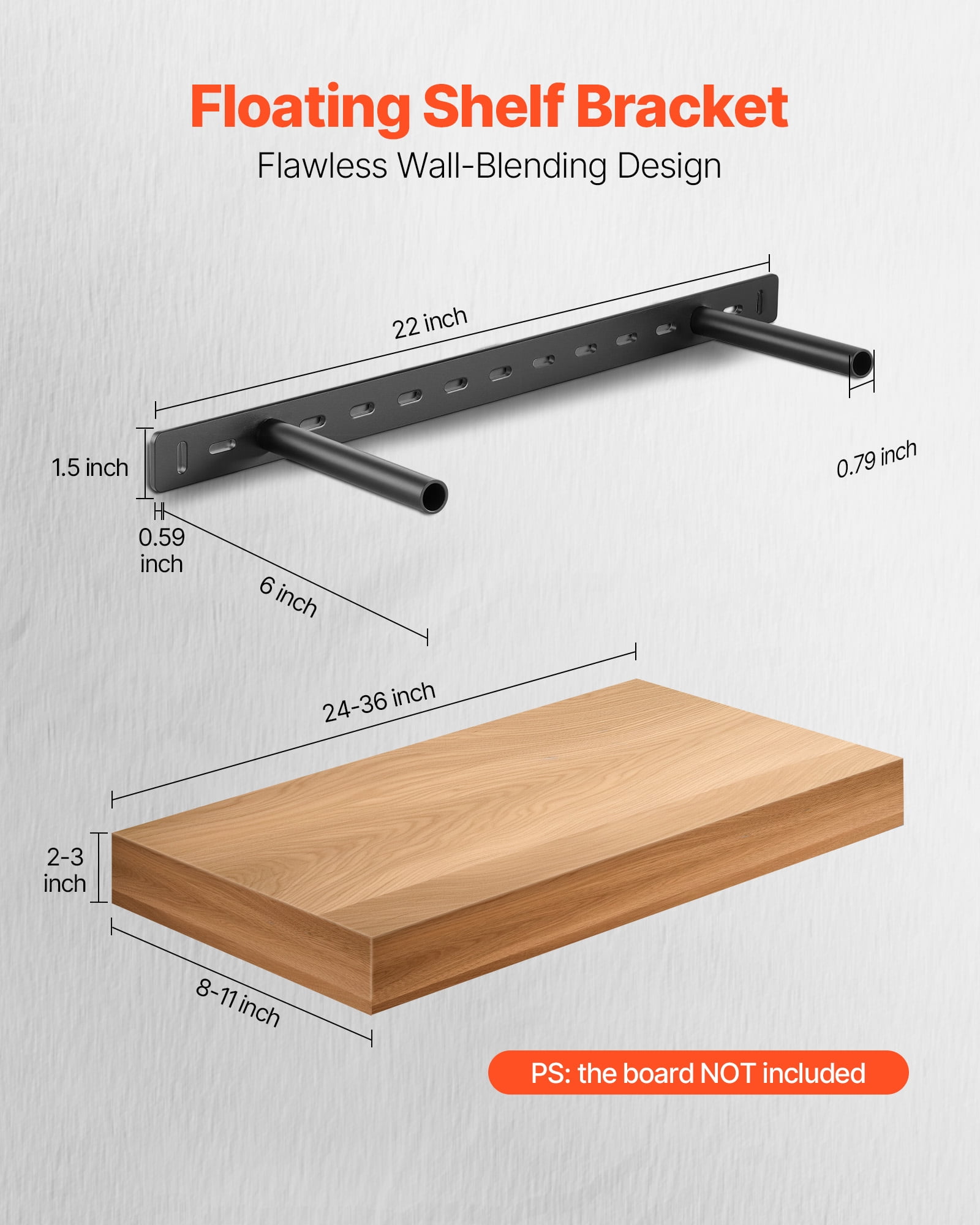 VEVOR Floating Shelf Brackets 2 Pcs, 150 lbs/68 kg Weight Capacity, 22x6.2x1.5 inch / 558.4x157.4x38.1 mm, Heavy Duty Hidden Shelf Brackets Support, Wall Mounting Invisible Floating Shelves Bracket