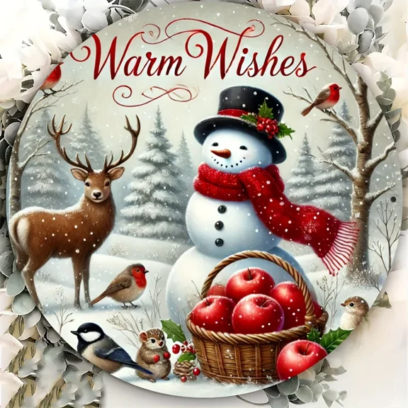 HELLOYOUNG Rustic Christmas Aluminum Sign Snowman Deer Winter Scene Hanging Decor