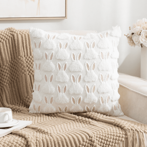 Almohada Pascua 18x18 Pulgadas 2 Decoraciones Orejas Rabb (caja Almohada) Blanco Rosa