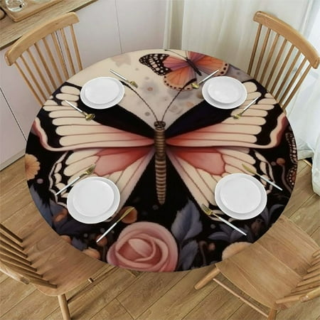 

SHERONV Butterfly Flowers Round Table Cover Stain Resistant & Washable Indoor Outdoor Tablecloth Kitchen Dining Wedding Parties 100% Polyester Waterproof Tablecloth 42 -46