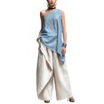 thumbnail image 6 of Gsakboxl Summer Tops Women Asymmetric One Shoulder Cotton Linen Sleeveless Top Soft Breathable Loose Fit Summer Casual Single Shoulder T-Shirt For Vacation Daily Outfit Light Blue M, 6 of 7