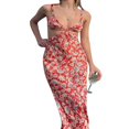 thumbnail image 3 of PENGXIANG Été Femmes Boho Plage Robes Floral Imprimé Spaghetti Sangle Dos Nu V Cou Découpé Bodycon Longue Robe Partie, 3 of 10