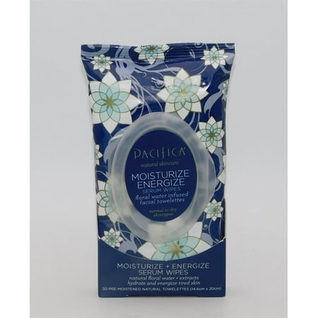 Pacifica Natural SkinCare Moisturize Energize Serum Wipes Floral Water Infused Facial Towelettes 30 Pre-Moistened Natural 14.6 cm x 20