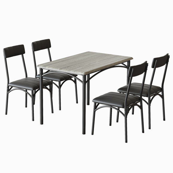 5 Piece Dining Table Set for 4, Kitchen Table and Chairs Rectangular, Metal and Wood Dinning Room Table Furniture Set for Kitchen, Apartment, Rustic Grey