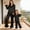 Black, variant on Mommy and Me Matching Pajamas Long Sleeve Lapel Stripe Print Button Up Tops and Pants Set