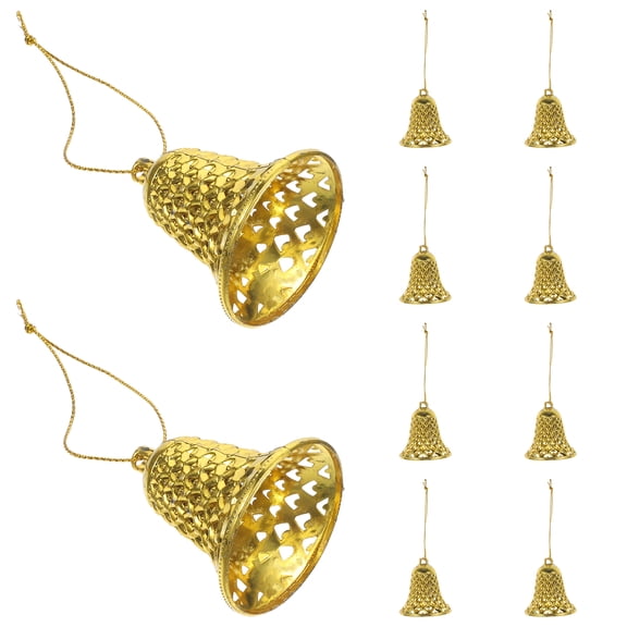 12 Pcs Christmas Bell Tree Decoration Pendant Hanging Bells Ornament Home Gold Charming Topiaries Pendants