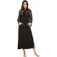 thumbnail image 3 of Oudiya Women Long Sleeve Nightgown Cotton Hooded Night Shirt Contrast Color Full Length Loungewear with Pocket, S-4XL, 3 of 7