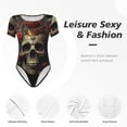 thumbnail image 6 of Rateoe Classical Rose Crown Skull Printed Women Rash Guard Short Sleeve,Tummy control Swimsuit Surfing Swimsuit Bathing Suit Short-sleeved Onesie UPF 50+, 6 of 6