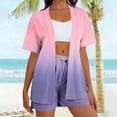 thumbnail image 5 of Bovxnpu Lounge Sets for Women Summer 2 Piece Outfits Set Printed Short Sleeve With Cardigan And Pocket Shorts Casual Set, 5 of 7