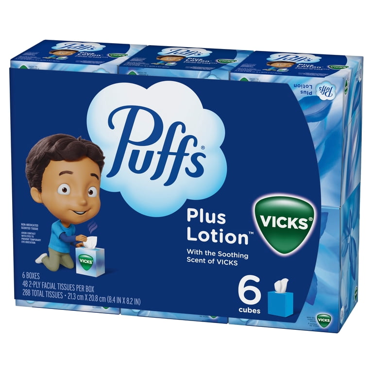 Puffs, Facial Tissue, 6 Cube Boxes, Scent of Vicks - Walmart.com