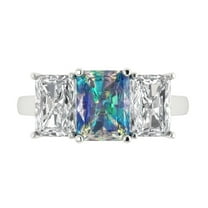 Three-Stone Engagement Ring for Women - 4ct Blue Moissanite in 18K White Gold Promise Ring