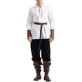 thumbnail image 3 of Migroa Medieval Clothing Set for Men Linen Medieval Shirt And Ankle Strap Pants Retro Outfit for Stage Performance Theme Activities Role Play Daily Wear White L, 3 of 3