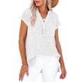 thumbnail image 4 of Wensltd Women's Summer Blouse V Neck Solid Color Button Front Short Sleeve Trendy Top Loose Fit Tunic Tops Khaki L, 4 of 5