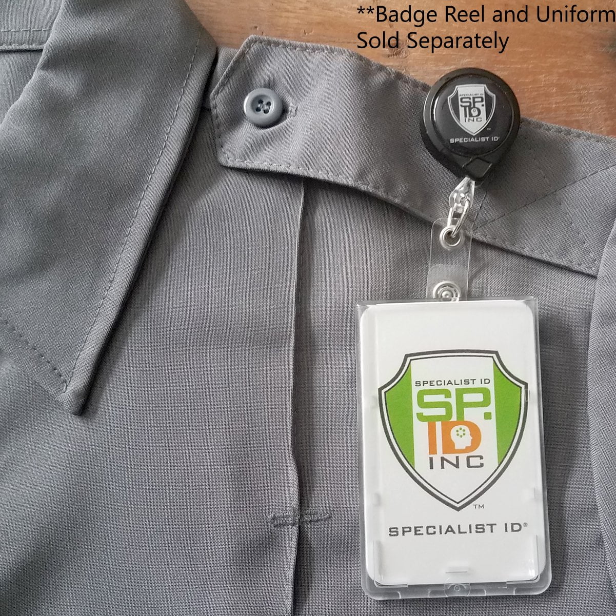 50 Pack - Slim Heavy Duty Badge Holders - Hard Plastic Clear Polycarbonate (Holds 1 Card) Rigid Top Load Single Card Case - Vertical Easy Access Thumb Slide Hole & ID Protection by Specialist ID