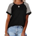 thumbnail image 4 of T-Shirt Femme à Blocs de Couleur Manches Courtes Col Rond Blouse Décontractée, Noir, TTG, 4 of 6
