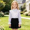 thumbnail image 2 of Mnyotv Lace Ruffle T Shirts for Girls Long Sleeve School Uniform Button Down Shirt Long Sleeve Kids Outfits Size 10-11Y, 2 of 8
