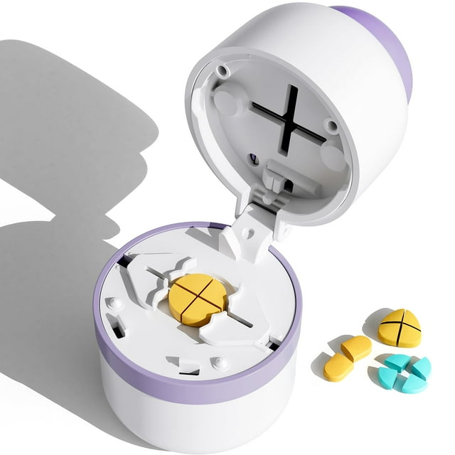 WJCA Precision Quarter Pill Cutter, Divides Tablets into Four Equal Parts for Vitamins, with Stainless Steel Blade, Purple