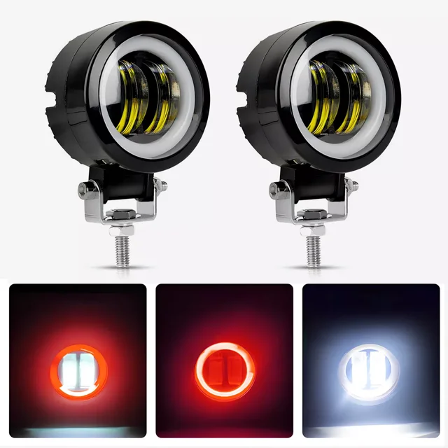 Faros Auxiliares Led Lupa Ojos De Ángel Moto 3 Modos Niebla