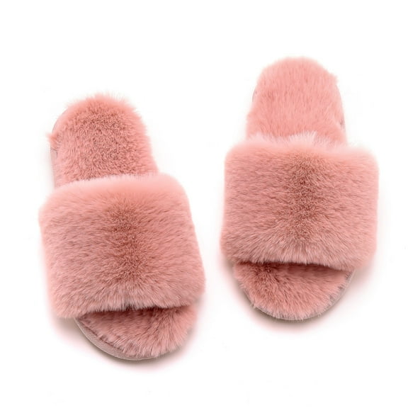 Women's Slide Slippers - Soft Plush-Lined Open-Toe Design for Indoor & Outdoor Comfort