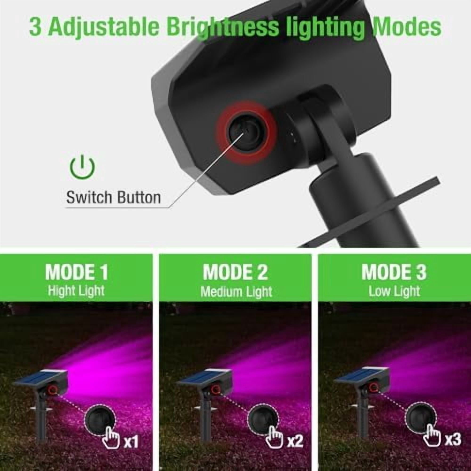 HOVMAP Solar Lights Outdoor 72 LEDs Solar Spot Lights 1500mAh Battery 3 Modes IP67 Waterproof ABS 4 Pack for Garden Yard Pathway, 4Pc Purple light