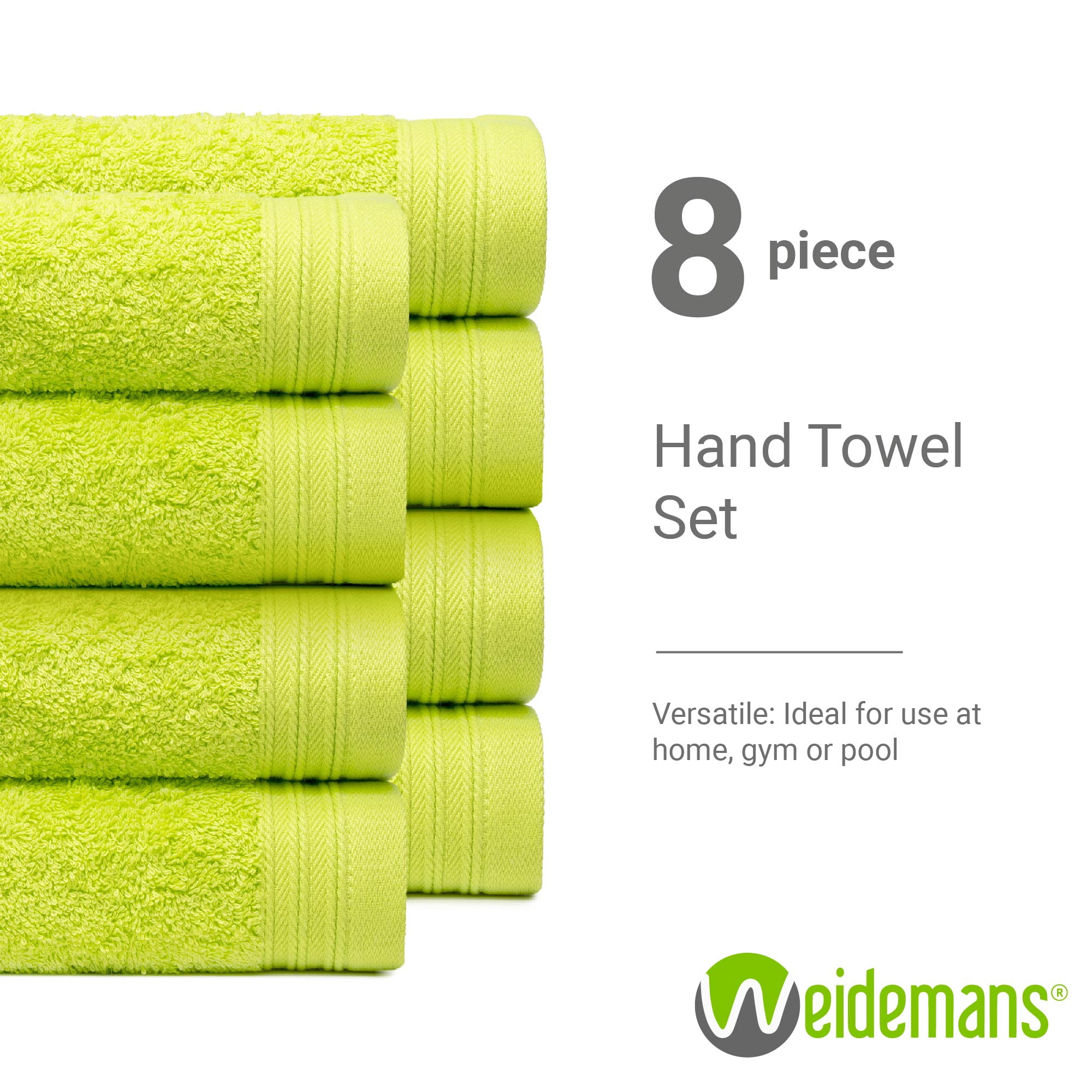 Premium 100% Cotton Towel Set of 8 Hand Towels 18" x 30" | 8 Ultra Soft and Highly Absorbent Hand Towels for Bath room, Gym, Hotel, Spa, Machine Washable | Color: Apple Green