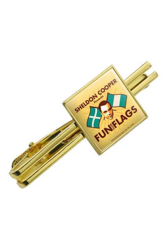 Big Bang Theory Sheldon Cooper Fun with Flags Square Tie Bar Clip Clasp Tack- Silver or Gold