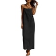 thumbnail image 3 of VBVC Women's Spaghetti Strap Cotton Linen Maxi Dress , Ladies' Square Neck Casual Slip Dress , Summer Beach Vacation Long Dresses For Women,Black,S-2XL, 3 of 10