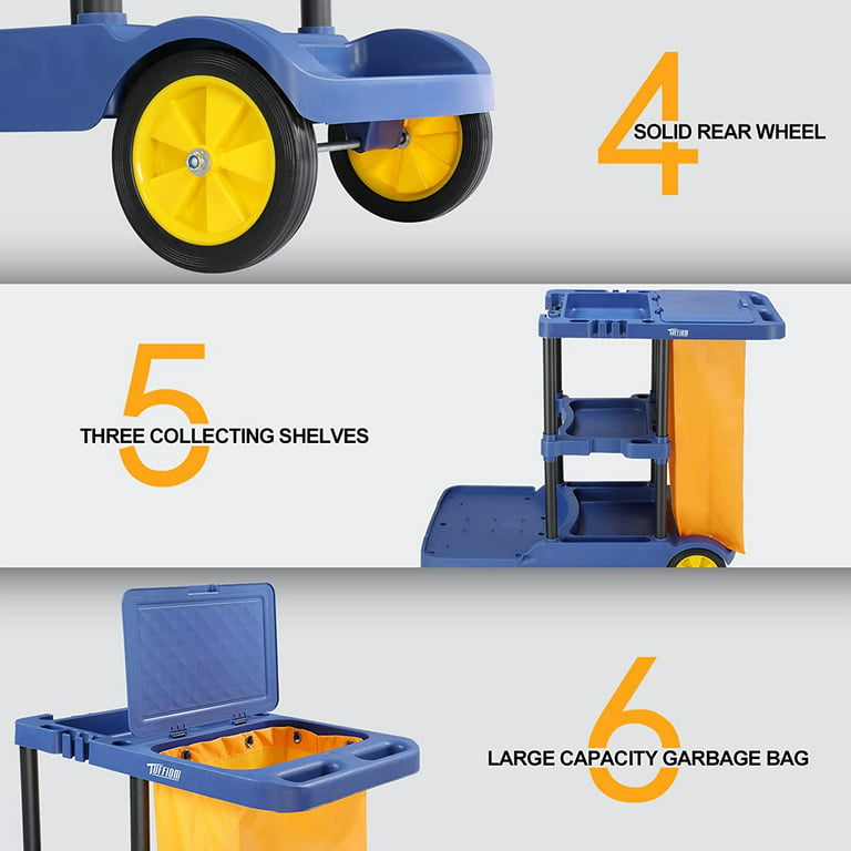 TUFFIOM 500lbs 3-Shelf Cleaning Janitorial Cart With Wheeled Blue/Blac –  Tuffiom