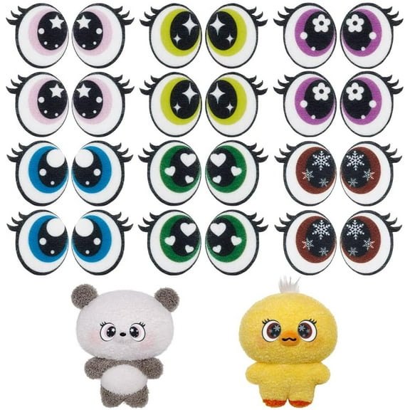 48 Pairs 6 Colors Felt Eyes for Crafts 1.1inch Plush Animals Making Eyes Felt Eyes with Lashes Large Crochet Eyes for DIY Crochet Animal Making Craft Mixed Color