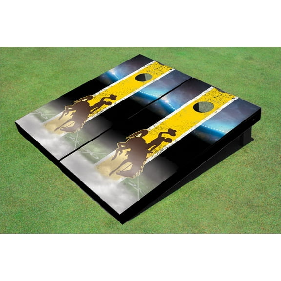 University Of Wyoming Cowboys Field Long Strip Matching Gold Themed Cornhole Boards