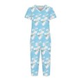 thumbnail image 2 of Pajama Sets for Women 2 Piece Floral Print Soft Cotton Short Sleeve Sleepwear V Neck Top and Capri Pants Pjs Outfits (XL, White 03), 2 of 5