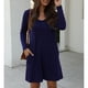 thumbnail image 4 of Vestido con cuello en V para mujer Vestido casual de color puro Bolsillos laterales elegantes Vestido de manga larga Azul purpúreo S, 4 of 7