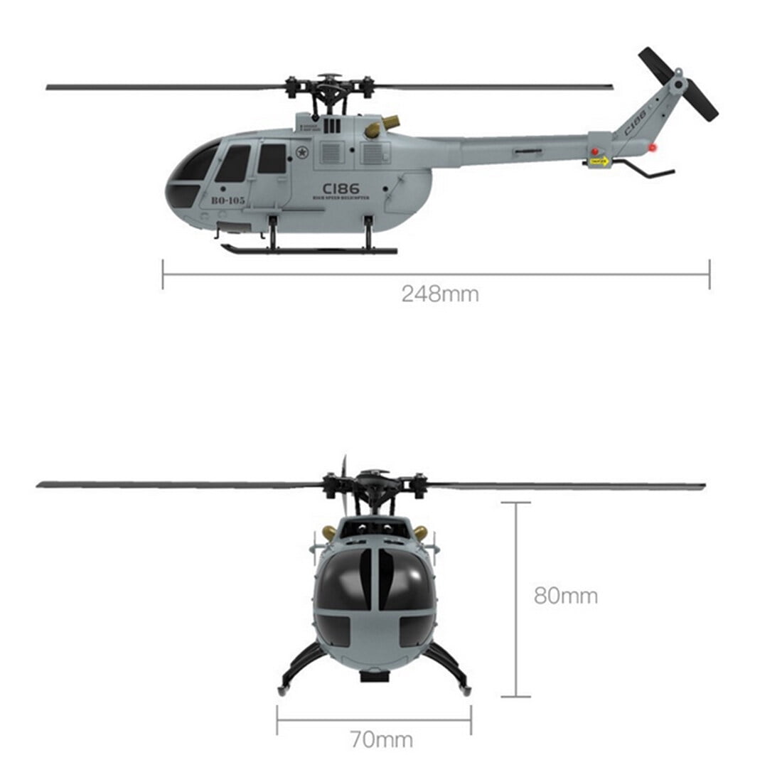 C186 BO105 RC Helicopter 2.4G 4CH Single Rotor 6-Axis Gyro RTF Flying Military Aircraft Model with Altitude Hold Optical Flow/ One-Key Takeoff for Adults & Teens