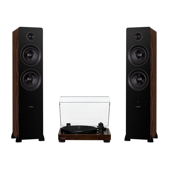 Fluance RT81 Elite High Fidelity Vinyl Turntable with Ai81 Powered 2-Way Floorstanding Speakers, Diamond Stylus, Belt Drive, Built-in Preamp, 150W Class D Amplifier, Bluetooth (Natural Walnut)