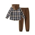 thumbnail image 2 of Fdqin Boys Outfit Sets 2Pcs Flannel Plaid Shirt and Pants Set Hoodie Sweatsuit for Fall Winter Spring Kids Clothes Blue Brown 3-4 Years, 2 of 6