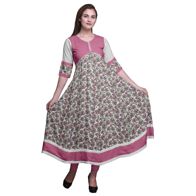 Bimba Print Long Party Wear Anarkali Kurta Flared A Line Kurtis For Women