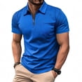 thumbnail image 2 of Eltusu Men's Casual Polo Shirts, Solid Color Collared Summer Zipper Shirts with Short Sleeve Blue Size 3XL, 2 of 8