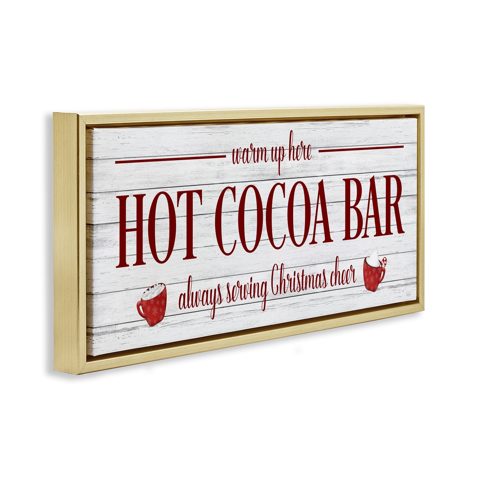 Stupell Industries Hot Cocoa Bar Winter Beverage Holiday Painting Gold Floater Framed Canvas Art Print Wall Art, 31 x 14