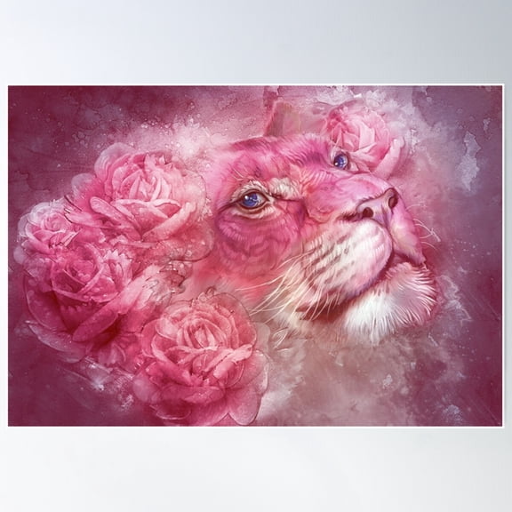 Flowers With Tiger Texture Lion Poster Wall Art, Modern Wall Decor For Living Room Bedroom, 8x12 UNFRAMED