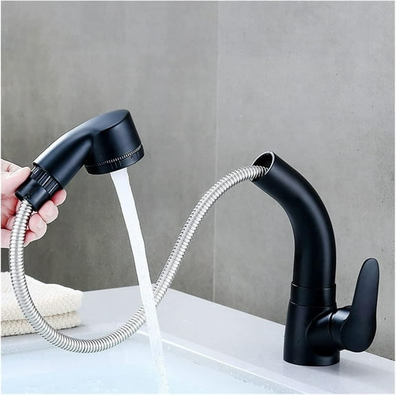 Bathroom Basin Faucet Pull Out Lift Brass Hot and Cold Water Mixer Tap 360 Degree Deck Mounted Sink Wash Basin Faucets