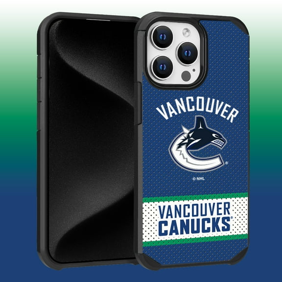 Apple iPhone 15 Pro Max (6.7) - NHL Licensed Vancouver Canucks Team Logo on Jersey Textured Dual Layer Case