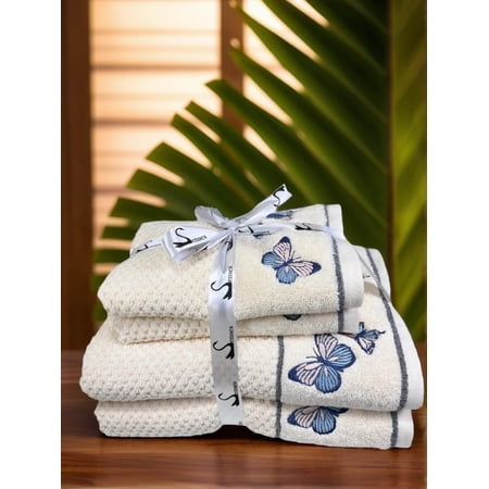 Senses By Riba All Cotton 550 Gsm Embroidered Bath Towel Set - Pack Of 4 (Style 12)