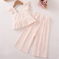 thumbnail image 5 of UngA Toddler Girls Clothes Solid Color Ruffle Sleeve Camisole Shirts Linen Pants Set Kids Toddler Girl Summer Outfits 4-5 Years,Pink, 5 of 6