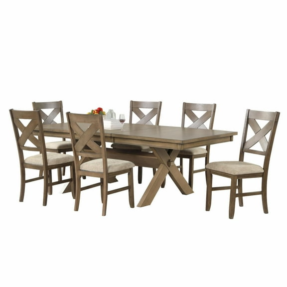 Roundhill Furniture Karven 7-Piece Extendable Dining Set - Glazed Pine Brown