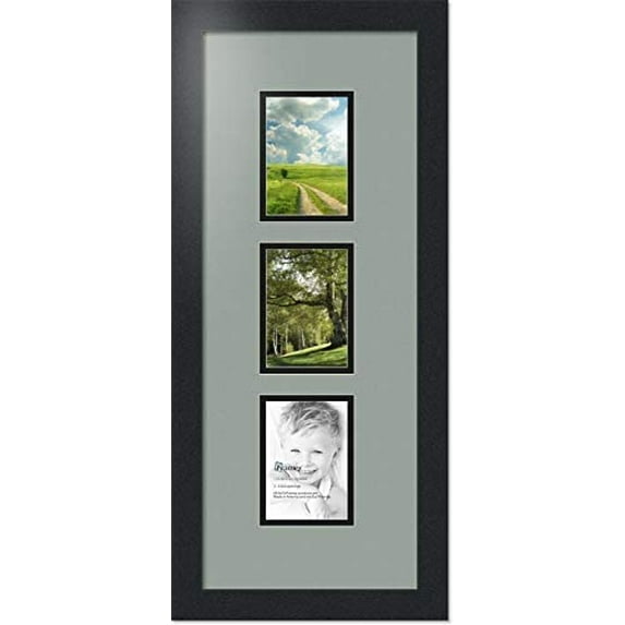 collage photo frame double mat with 3-3.5x5 openings with black frame and silverpine mat.