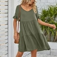 thumbnail image 7 of Lisingtool Summer Dresses for Women Sundresses for Women Ladies Summer Casual V Neck Layered Ruffle Hem Pocket A Line Swing Beach Short Sleeve Dress S-XXL, 7 of 7