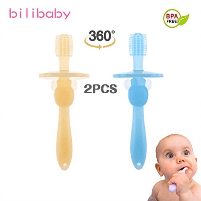 bilibaby 2pcs/pack baby toddler teethers,soft bristles,360 training toothbrushes,silicone teething toys/pacifier,gum massagers,gift set for newborn,infant,bpa free